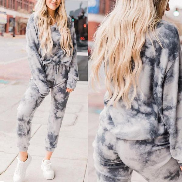 

tracksuit women clothes two piece set pants and tie dye lounge wear summer ensemble femme 2 pieces sweat suits, Gray