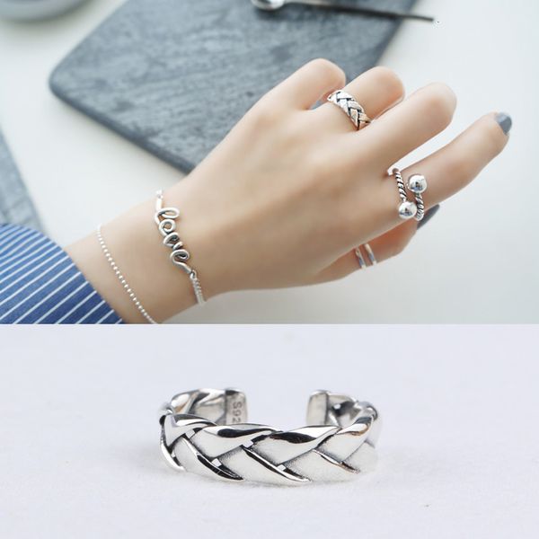 

tyj037 south korea s925 ring flat weave creative open ring, Silver
