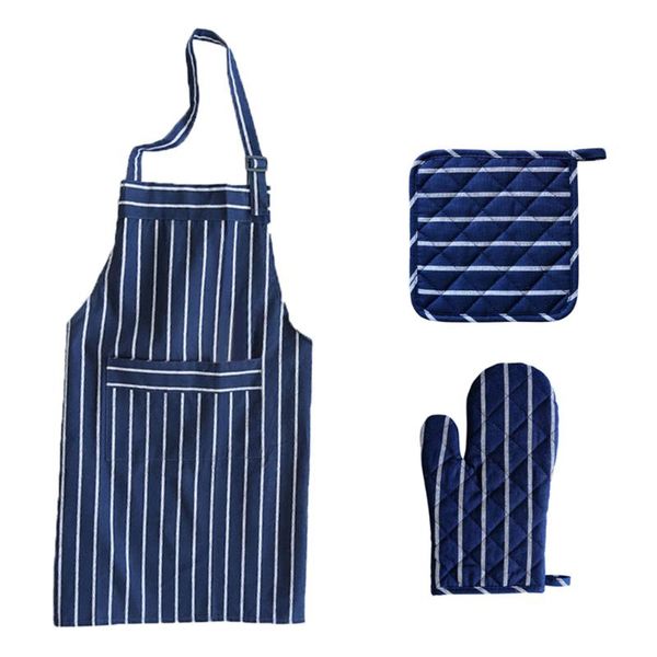 

aprons 1 set 3 pcs stripe cotton oven mitts and potholders cooking for baking grilling