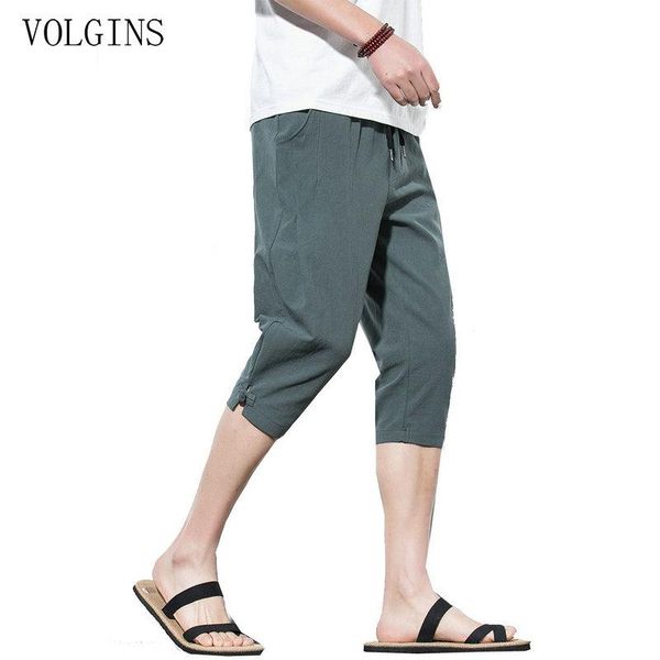

men's pants streetwear chinese style hip hop male harem men calf-length cotton bermuda masculina, Black