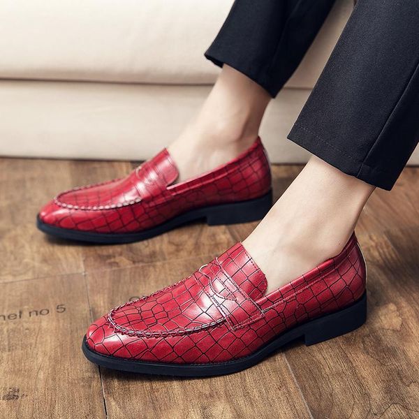 

dress shoes fashion gingham men plus size 38-48 slip on leather male wedding round toe low heel oxfords, Black