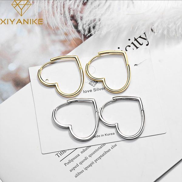 

925 sterling silver trendy elegant heart stud earrings for women korean style charming simple ear hoops jewelry, Golden
