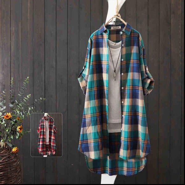 

100% cotton plaid shirt long sleeve 2021 women autumn summer new fashion button up casua loose blouse plus size, White