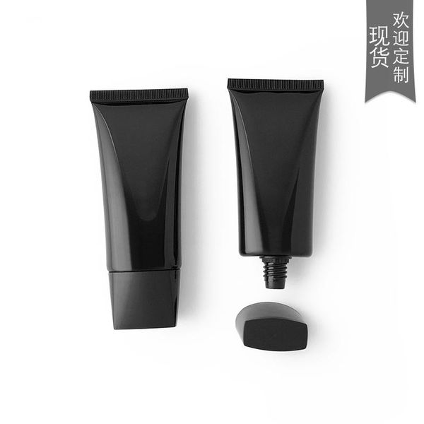 

storage bottles & jars 50ml empty flat soft tubes,bright black facial cleanser hose tube,50g squeeze cosmetic container,white,black,gold scr