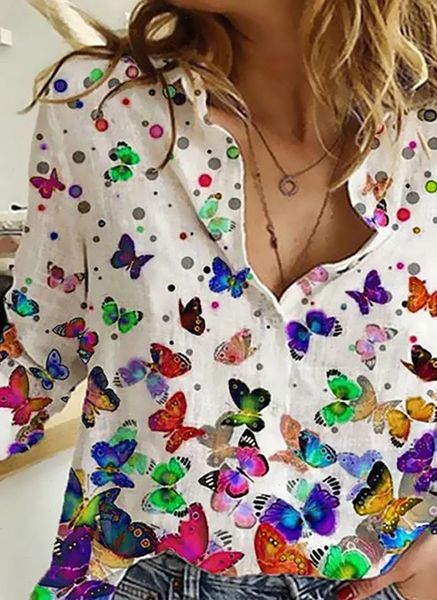 

long sleeve shirt woman fashion new shirt loose big size temperament casual print woman, White