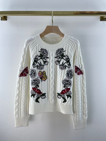 

embroidered wool sweater top, White;black