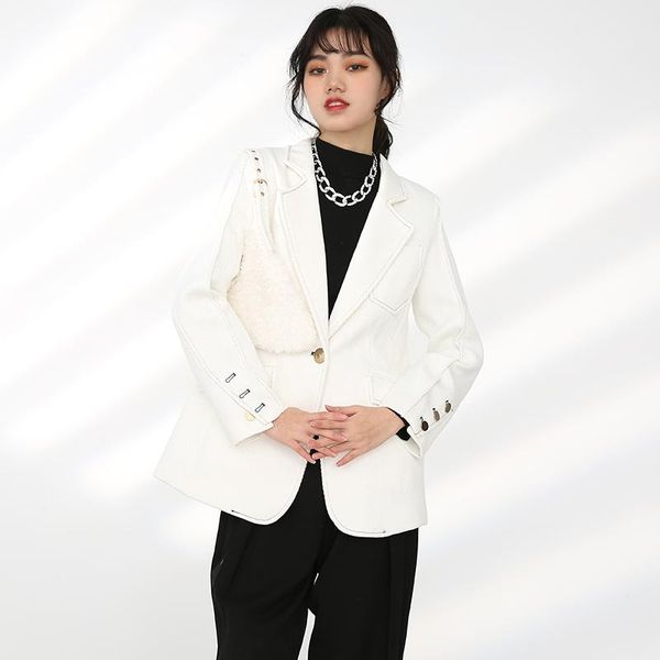 

women's suits & blazers long sleeve loose cardigan jacket, women, beige, large, fashion, autumn, winter, 2021, 1dd107812, White;black