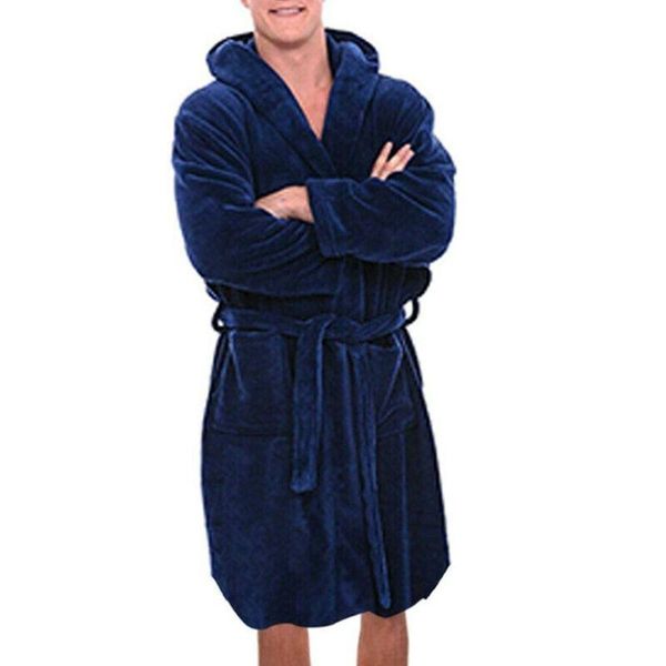 

men's sleepwear winter thick warm bathrobe men fleece robe nightgown bath gown loose soft long nightwear, Black;brown