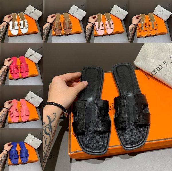 

fashion designer flat sheepskin slippers genuine leather sandals women lady girl slipper beach shoes flip flop with shoe box zlh, Black
