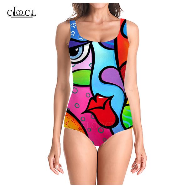 

cloocl 2021 abstract picture summer fashion 3d printed women sleeveless swimsuit cosplay swimsuits beach one piece swimwear, White;black