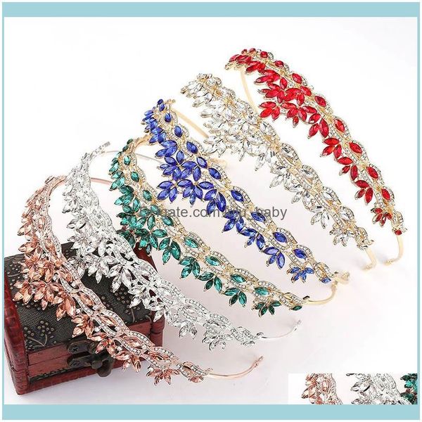 

headbands jewelrysimple leaves rose gold red blue crystal tiaras wedding bride crowns de noiva headband festival hair jewelry drop delivery, Silver