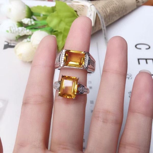 

cluster rings attractive women ring yellow citrine valentine 925 sterling silver square shape good color party birthday gift, Golden;silver