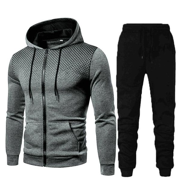 

men's tracksuits 2021 winter sportswear running suit track hooded + sweatpants sports fitness l3, Gray