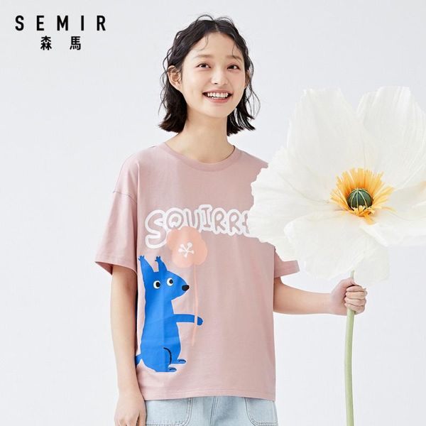 

women's t-shirt semir women short-sleeved 2021 summer cartoon cute animal multicolor loose cotton comfortable top, White