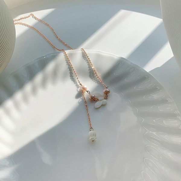 

chokers lovoacc elegant white shell butterfly choker necklaces for women linked small circle chain nature freshwater pearl necklace gift, Golden;silver