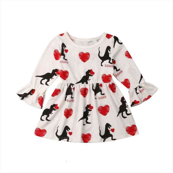 

citgeett spring dinosaur toddler girl dress kids baby girls cotton princess long sleeve love valentines day clothes, Red;yellow