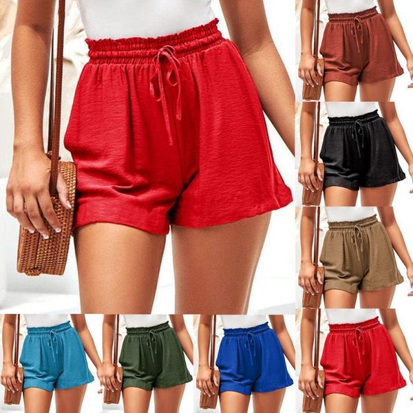 

high waist shorts women summer elastic loose short black red soft linen femme street wear ants shorts mujer plus size s-3xl, White;black