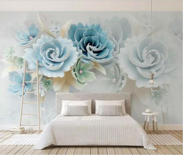 

wallpapers cjsir custom 3d po mural wallpaper for living room bedroom embossed blue flowers murals wall paper painting