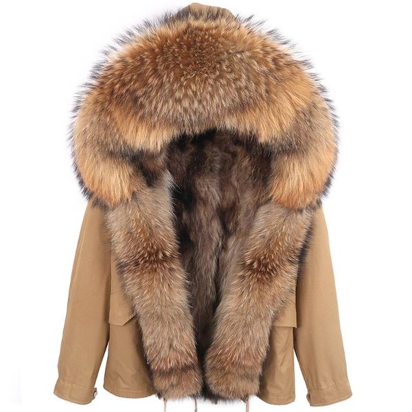 

women's fur & faux real coat winter jacket female natural raccoon collar thick parkas women lining parka, Black
