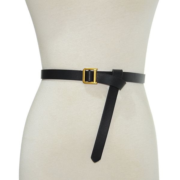 

women's thin belt women's copper square buckle imitation leather soft thin belt with skirt coat, Black;brown