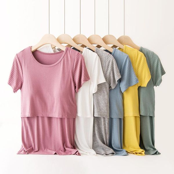 

women's sleepwear summer big size lactation period cotton sleep pregnant women -3xl home wear breastfeeding t-shirt pajamas gravida, Black;red