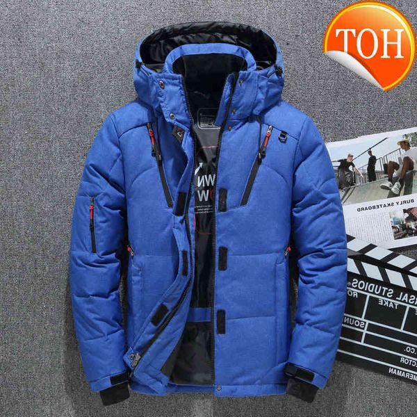 

white duck thick men's down jacket snow parkas male warm hooded windproof winter outerwear, Black