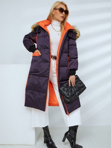 

miegofce big pocket contrast binding hooded winter coat m9p4#, Black