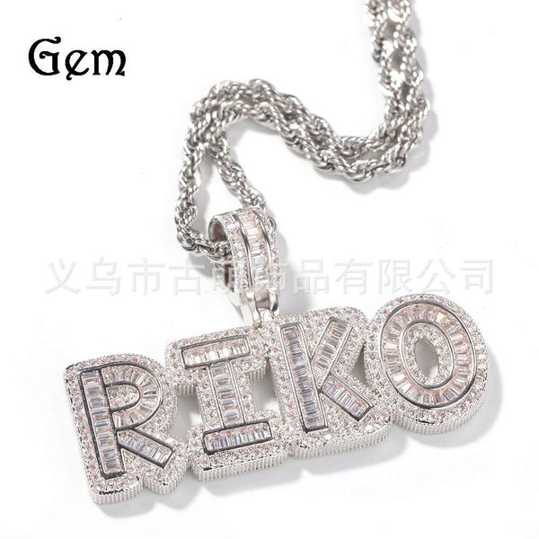 

hip hop new personalized rock candy alphanumeric combination pendant necklace micro inlaid with zircon necklace for men and women, Silver