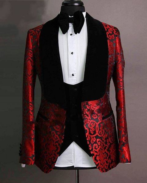 

new style burgundy paisley groom tuxedos shawl lapel men business suits prom party blazer coat (jacket+pants+vest+tie) no:2160, Black;gray