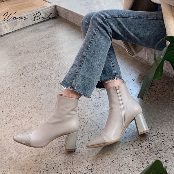 

genuine leather high heel boots women round toe color matching ankle boots for women 2019 autumn/winter street style moon boots red sh 08jd#, Black