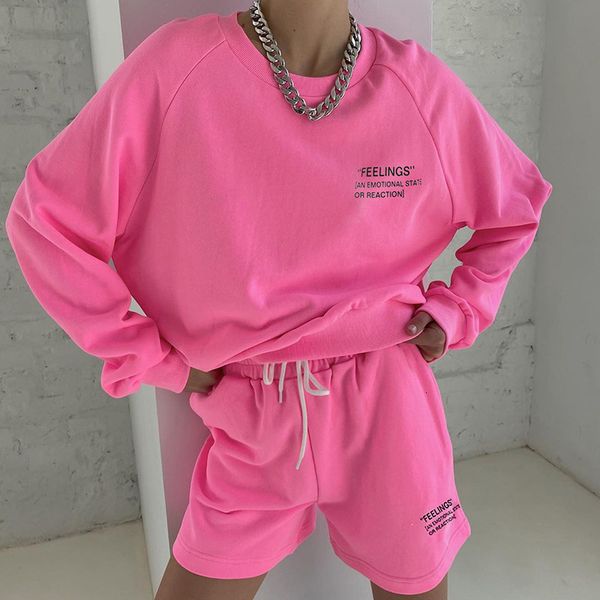 

2021 Spring Printing Letter of Two Parts for Women Neck Long Sleeve Tops High Waist Wide Leg Joint Shorts 02cc, Gray