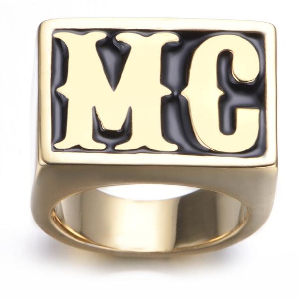 

cluster rings mc letter gold titanium steel ring jewelry men's fashion, Golden;silver