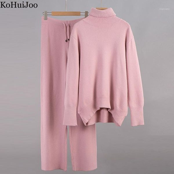 

women's two piece pants tracksuit set women autumn winter long sleeve knit pullover + wide leg suit female casual knitted sweater trous, White