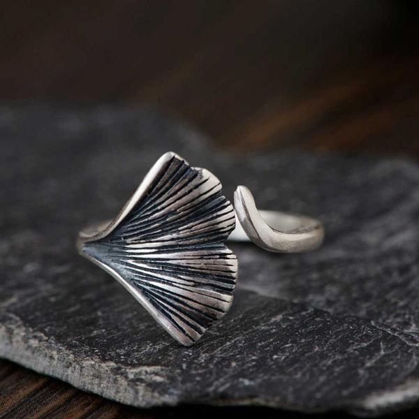 

cluster rings fnj ginkgo biloba ring 990 silver original pure s990 sterling for women jewelry open adjustable size leaf, Golden;silver