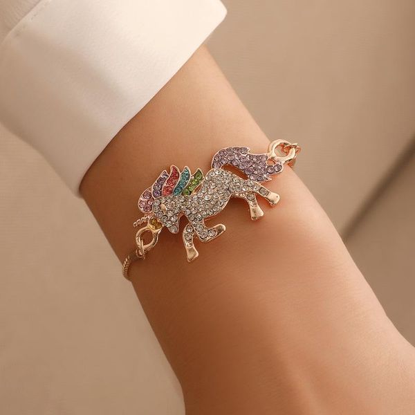 

link, chain luokey cute cartoon unicoin bracelets for women crystal gold silver color charm & bangles girls jewelry gift wholesale, Black