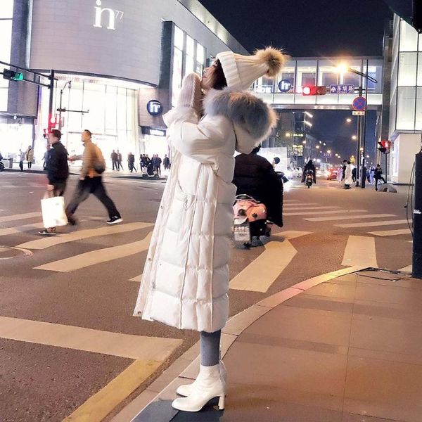 

women's trench coats winter cotton coat women 2021 white warm hooded parkas slim fur collar long jacket female outerwear an031, Tan;black