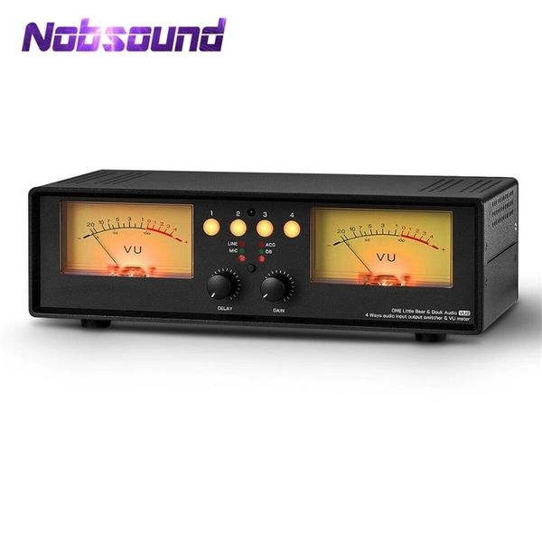 Nobsound MIC+LINE Analogico Doppio VU Meter Livello Sonoro DB Pannello Display Splitter Audio a 4 Vie Switcher Box Visualizzatore di Spettro Musicale 211011