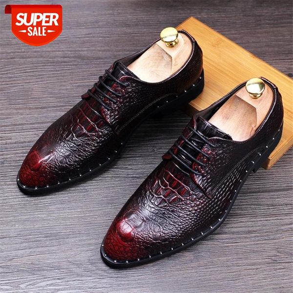 

2020 men's crocodile dress leather shoes lace-up wedding party shoes mens business office oxfords flats plus size men fashion #t96r
