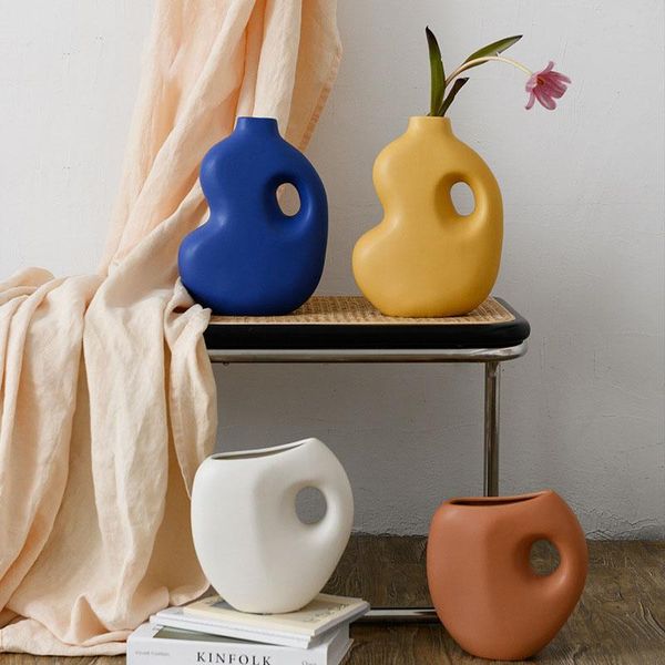 

vases nordic creative contracted handle art vase ceramic flower hydroponic device deskeuropean home decoration accessories