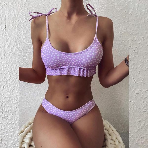 

women's stripe print lace up high cut leg bikini set two piece swimsuit