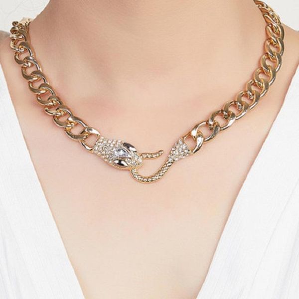 

chains find me summer alloy rhinestone fashion two-tone snake necklace for women jewelry accessories, Silver