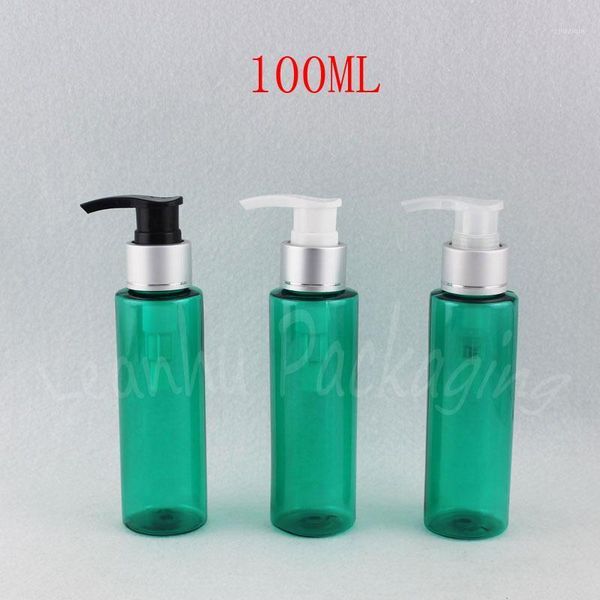 

storage bottles & jars 100ml green plastic bottle with silver lotion pump , 100cc / shampoo sub-bottling empty cosmetic container