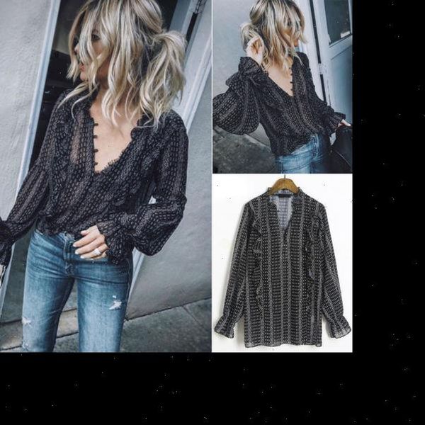 

black office women boho hippie casual long sleeve shirts v neck striped long balloon sleeve loose shirts blouses, White