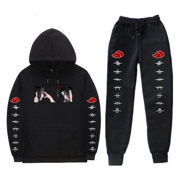 

2021 anime naruto itachi uchiha sasuke printing men's pieces sets tracksuit men new autumn winter hoodie sweatshirt + 1j8l, Gray