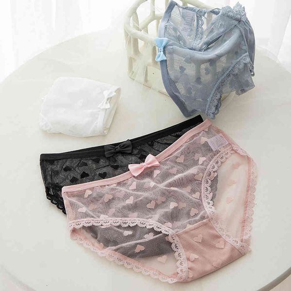 

underwear female sweet lace love transparent triangle shorts, Black;pink