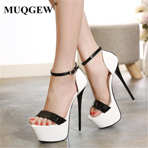 

2021 summer new 16cm super high heel platform sandals model catwalk pumps nightclub party open toe sandals stilettos, Black
