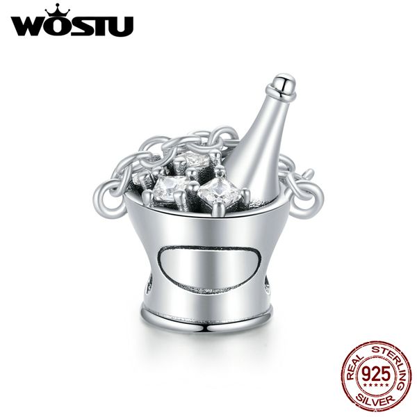 WOSTU 925 стерлингового серебра шарм очарование Champagnebucket Charm Fit оригинальный браслет DIY ожерелье подвесной кулон клуб ювелирные изделия CQC1687 Q0531