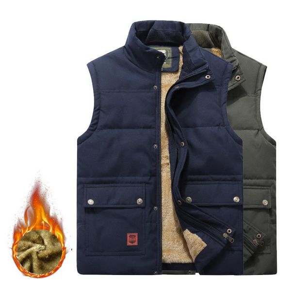 

men's vests men winter warm outdoor padded down vest thick fleece lining sleeveless jacket fashion casual mens autumn thicken waistcoat, Black;white