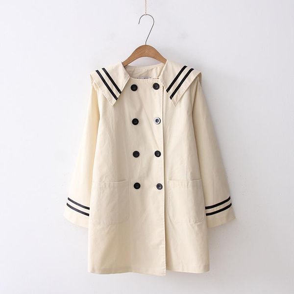 

women's jackets double-breasted preppy style sailor collar trench coat loose mori girl, Black;brown
