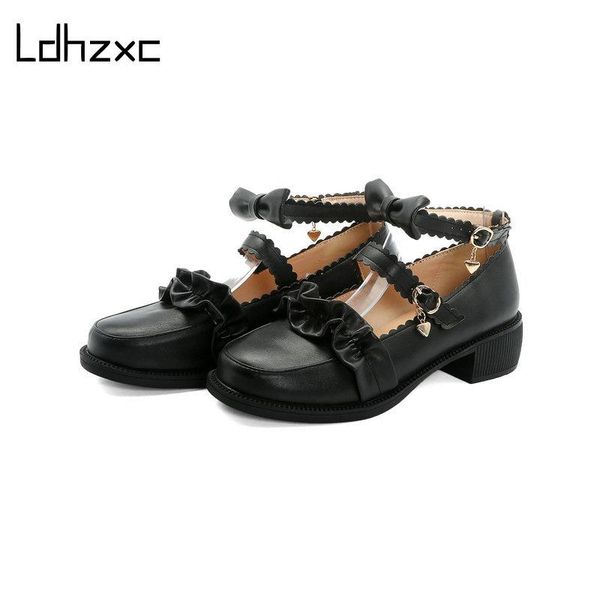 

dress shoes ldhzxc womens pump gothic ankle strap high chunky heels platform punk female fashion buckle comfortable size26-45, Black